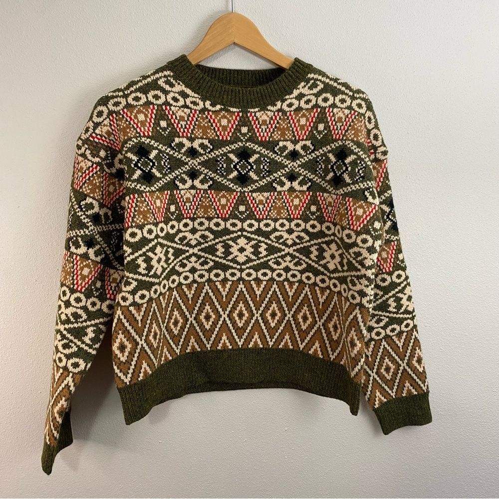 &merci‎ Green Alpine Winter Print Crewneck Sweater Women’s Small